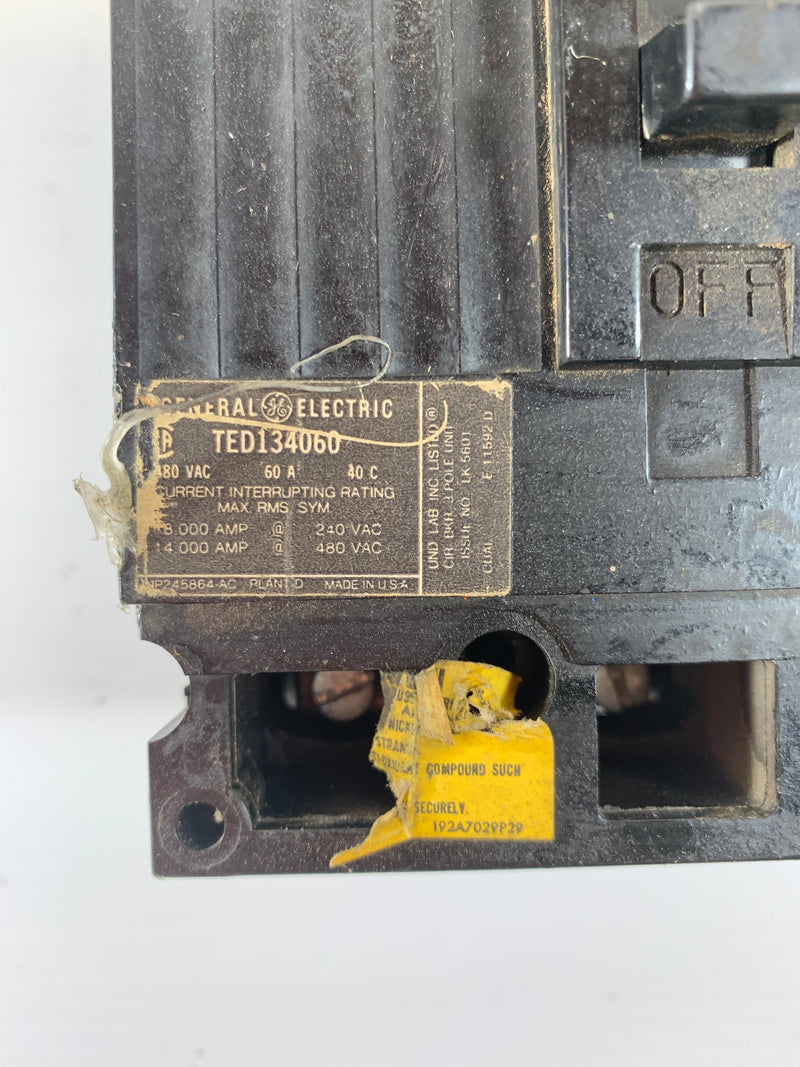 General Electric Circuit Breaker TED134060 60 Amp 480 VAC