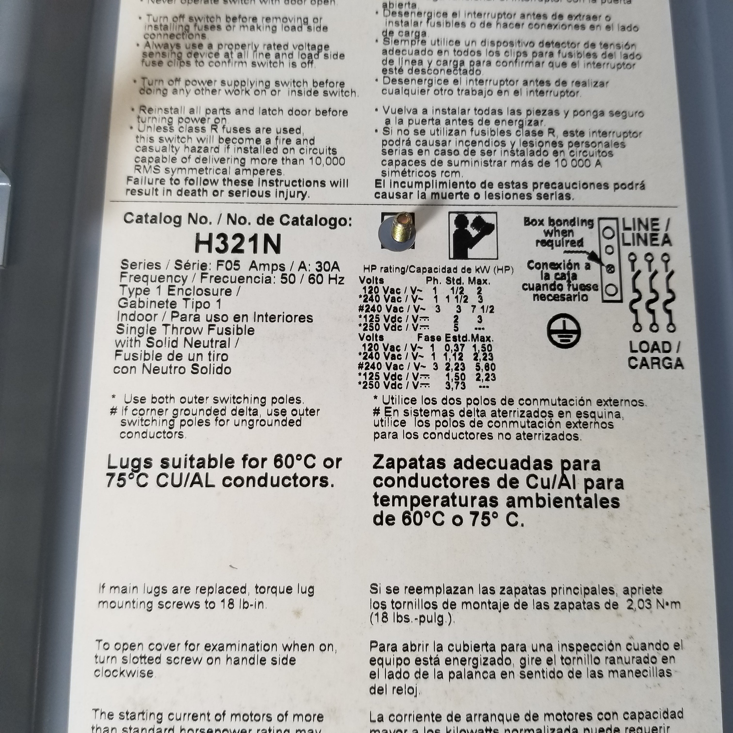 Square D H321N 3-Pole 30A Disconnect Switch