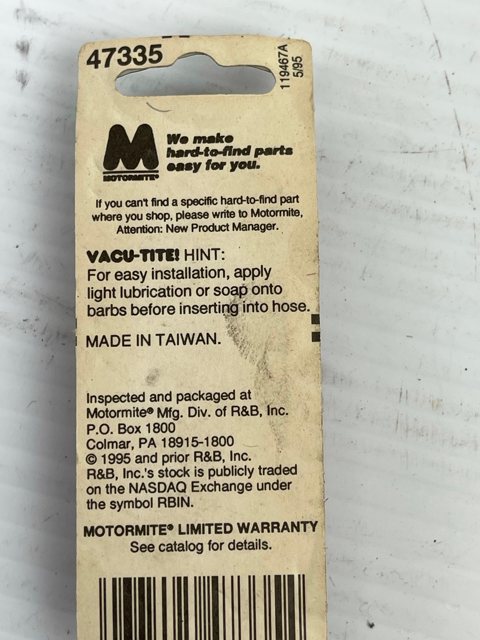 Vacu-Tite Motormite 47335 3/16" x 3/16" x 1/8" Package of 2
