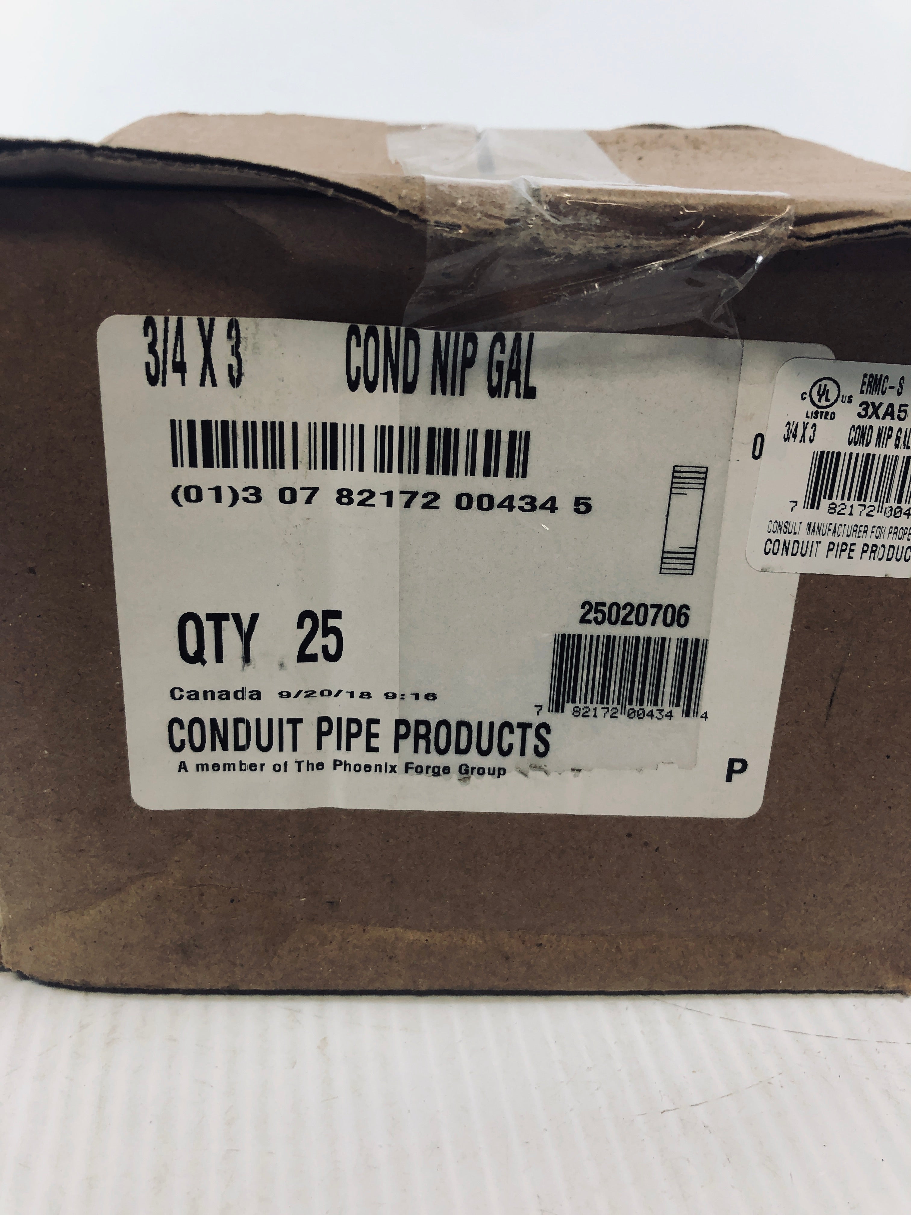 Conduit Pipe Products 25020706 3/4 x 3" Galvanized Nipple Conduit Pipe Box of 25