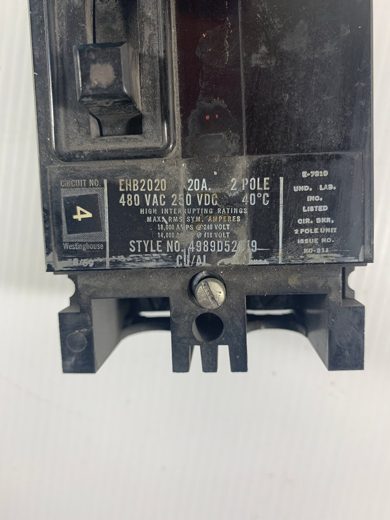 Westinghouse EHB2020 Circuit Breaker 2 Pole 20A