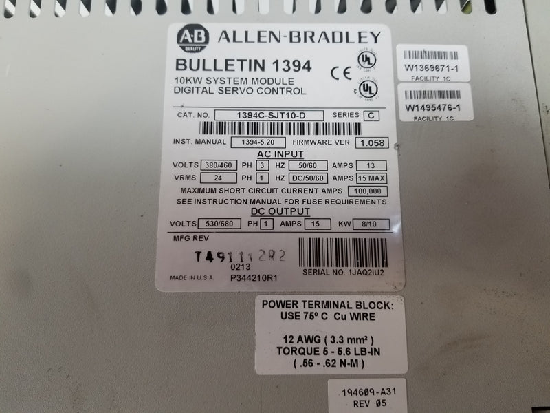 Allen-Bradley 1394C-SJT10-D 13.41HP Digital Servo Control Module