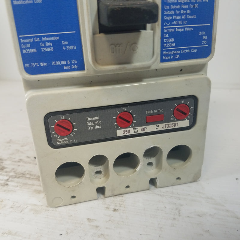 Westinghouse JD3250F 3-Pole 250A Adjustable Circuit Breaker