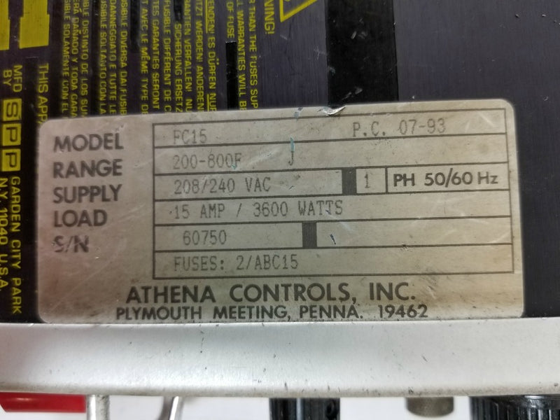 DME Athena Controls FC15 Temperature Controller FC15AG 15 Amp