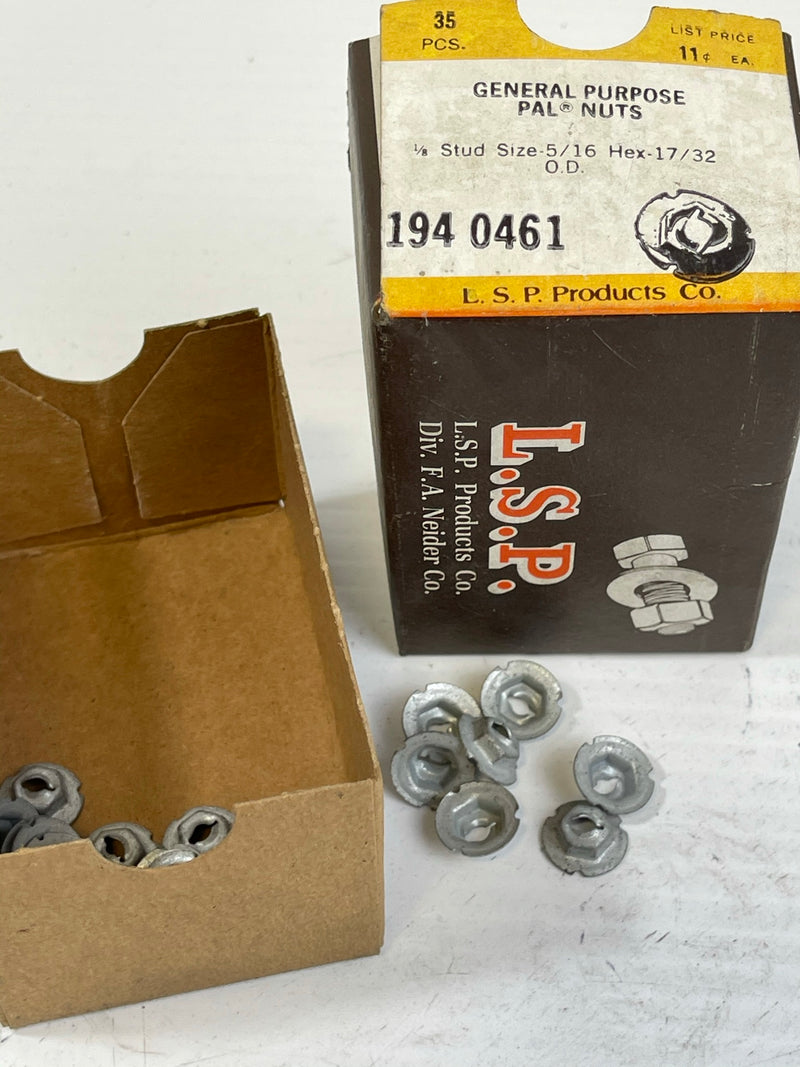 L.S.P. General Purpose Pal Nuts 1/8 Stud Size 5/16 Hex 17/32 Lot of 35 194-0461