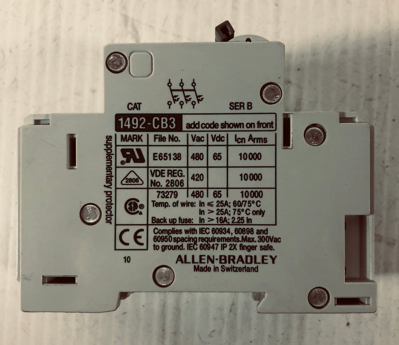 Allen-Bradley Circuit Breaker 5 Amp 3 Pole 1492-CB3 G050