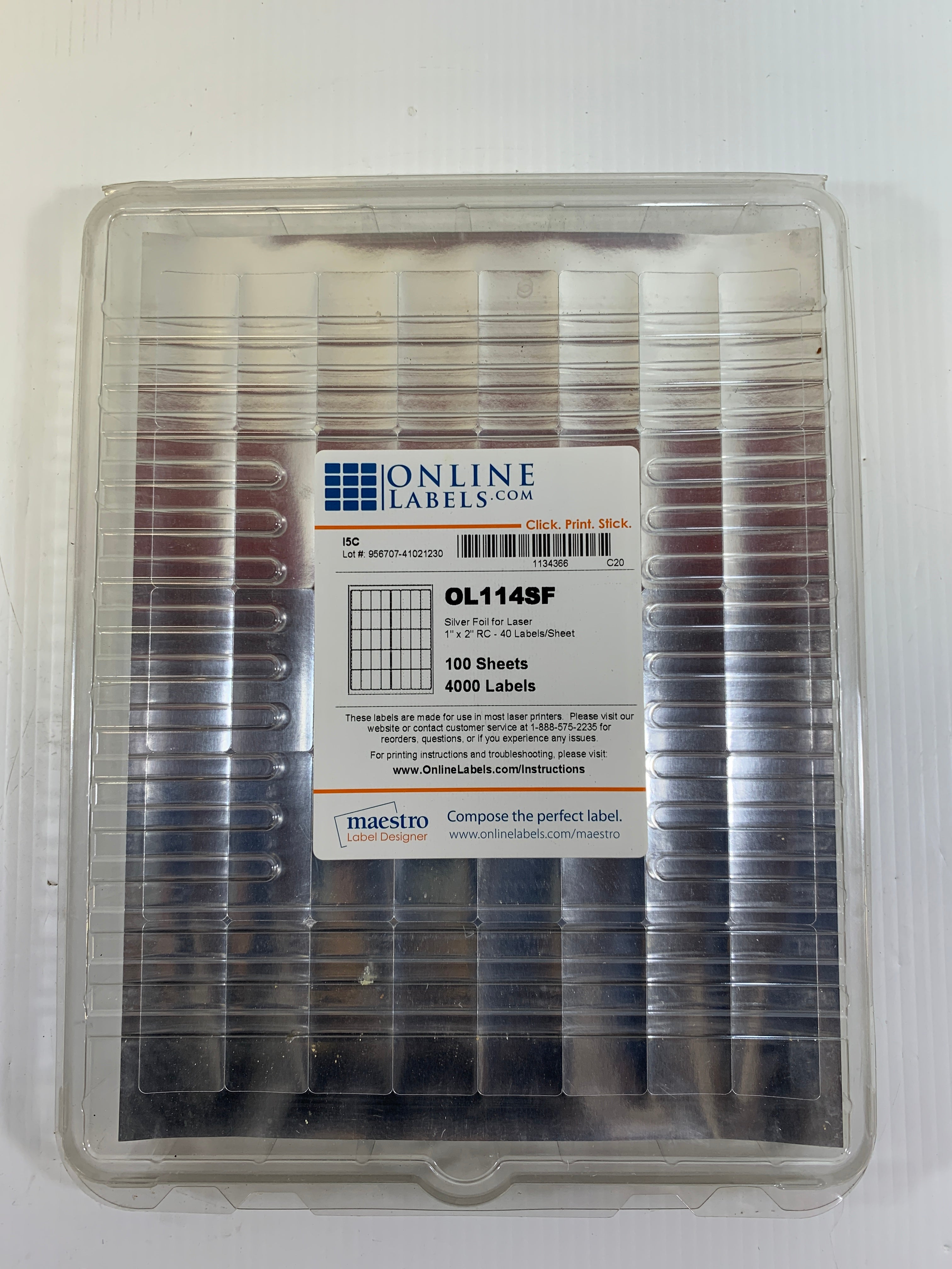 Maestro Silver Foil Labels for Laser Printer Rectangle OL114SF