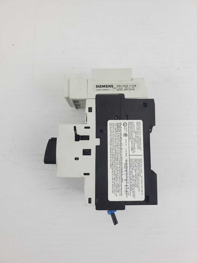 Siemens 3RV1021-1JA10 Motor Starter Circuit Breaker With 3RV1928-1HC Connected