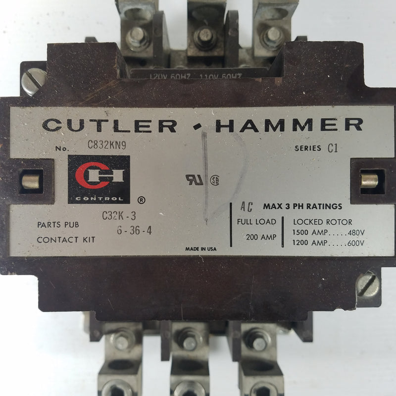 Cutler-Hammer C832KN9 3-Pole 200A Contactor 120V Coil