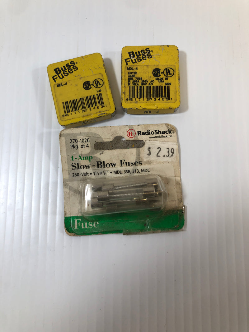 Miniature 4 Amp Fuse Lot 10 Buss MDL-4 and 6 Radio Shack Slow-Blow