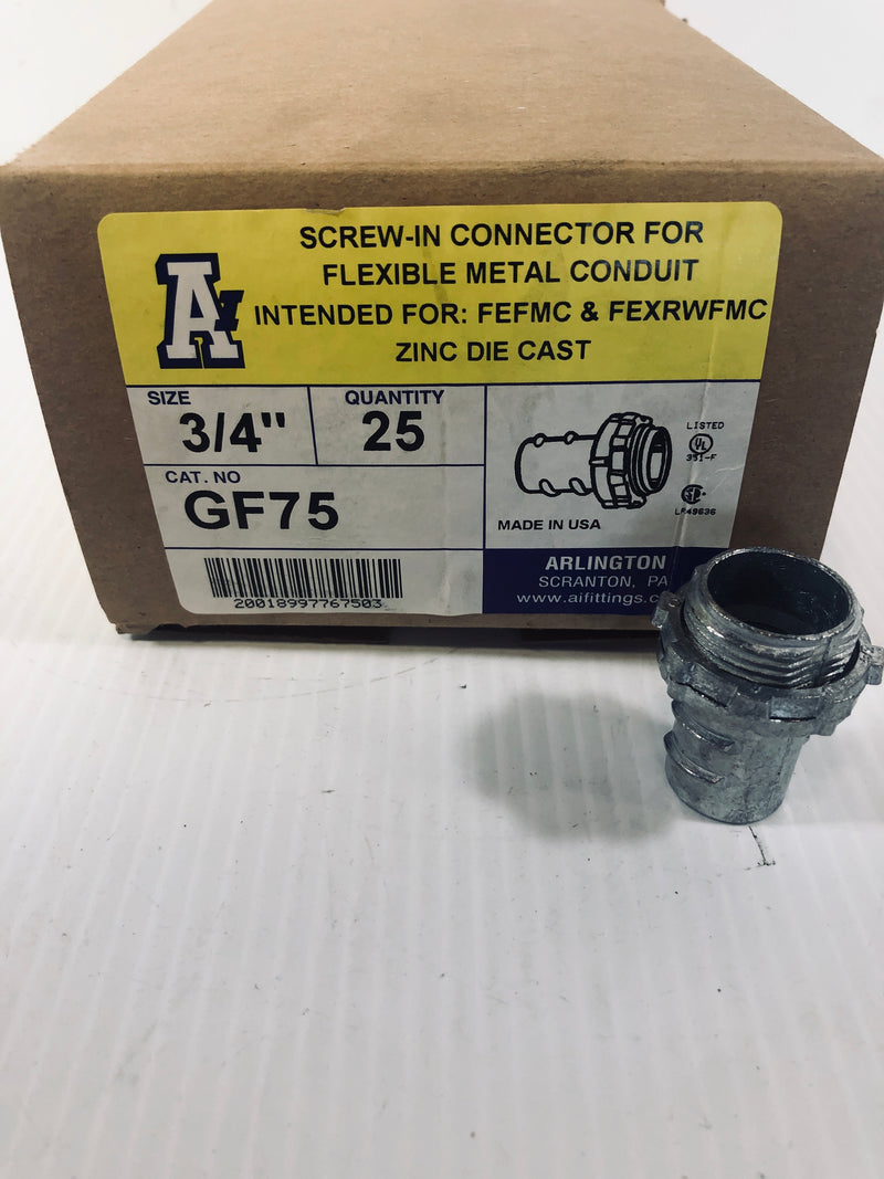 Arlington GF75 Screw-In Connector 3/4" Box of 25