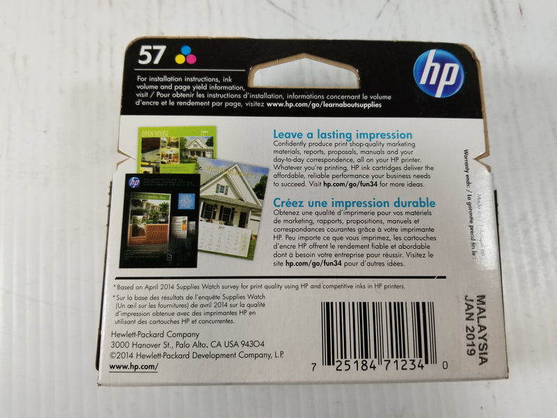 HP C6657AN 57 Tri-Color Ink Cartridge EXPIRED 01/2019