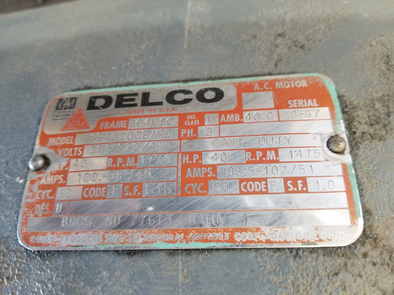 Delco 1B44620CBARQ 40HP 3 Phase Electric Motor