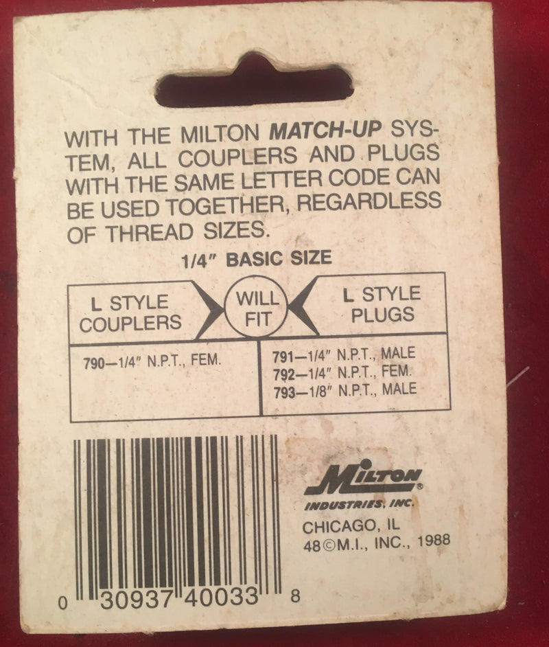 Milton Coupler Plug S792 1/4"NPT Female - Auto Accessories - Metal Logics, Inc. - 2