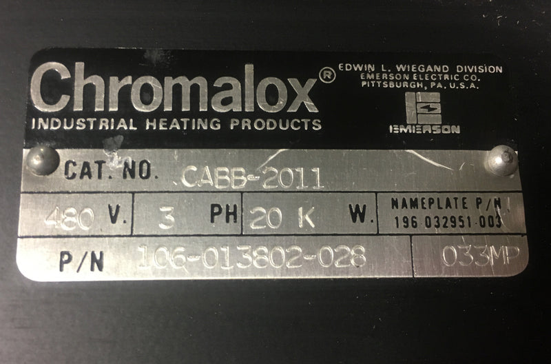 Chromalox Air Heater CABB-2011, 3 Phase - Accessories - Metal Logics, Inc. - 2