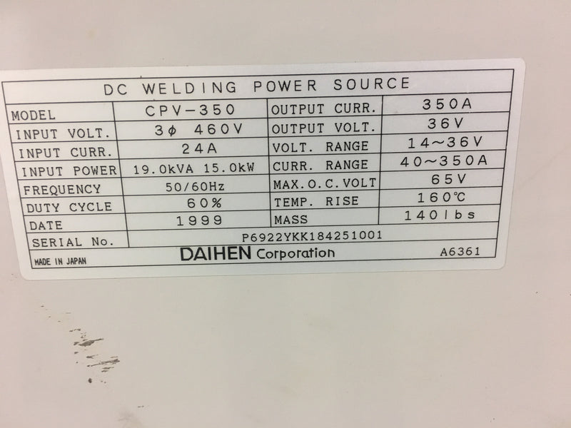 OTC Inverter Welding Power Source Module CPV-350, 460 Volt