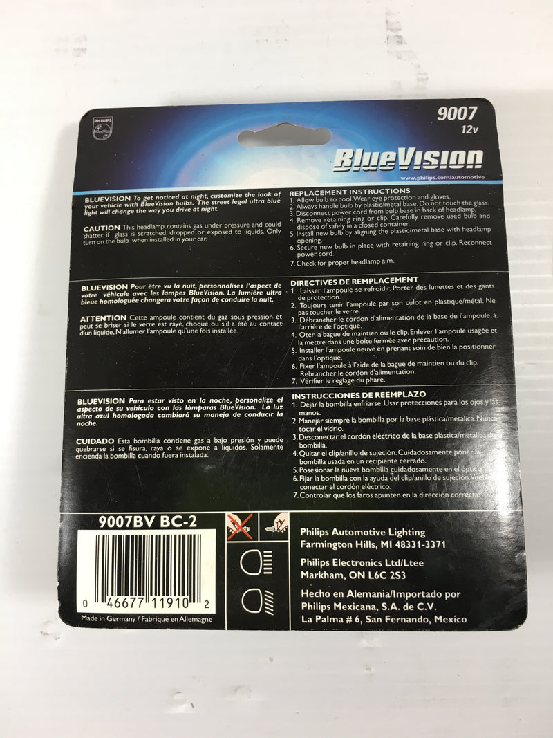 Philips Halogen Blue Vision Headlamp Model 9007 Blue