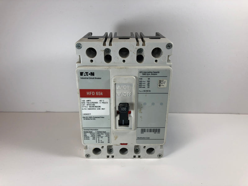 Eaton HFD3100 3 Pole 100A Industrial Circuit Breaker