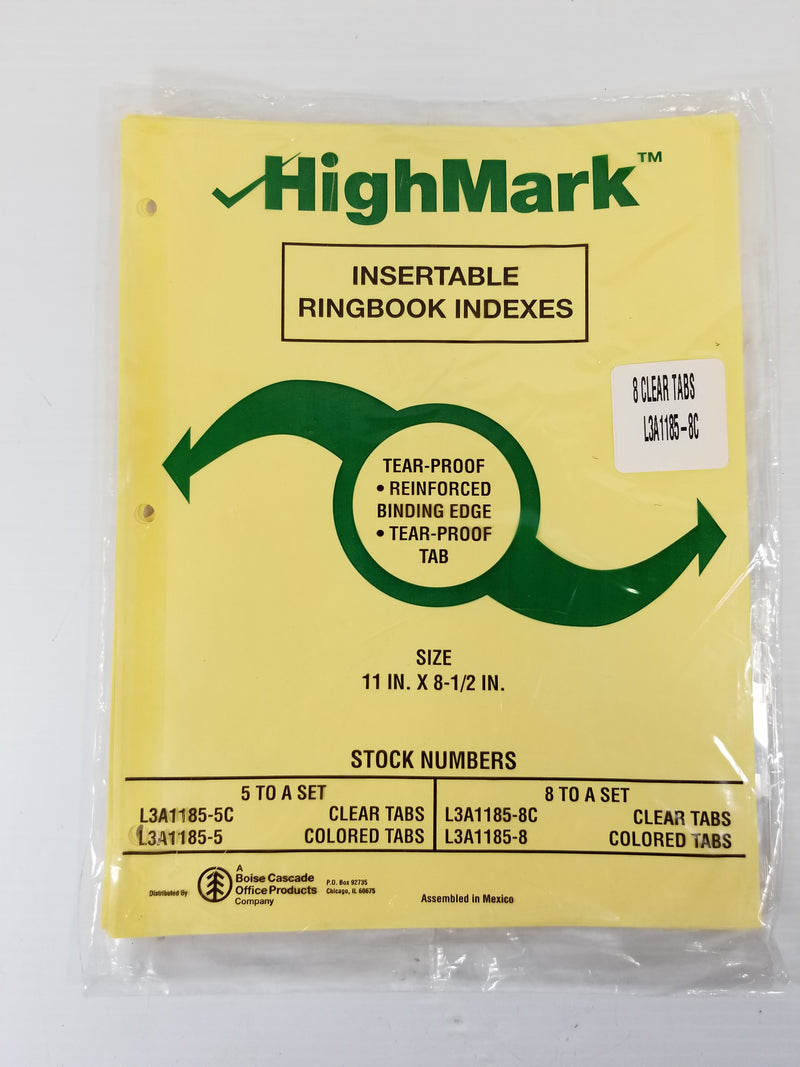 3 Packs of 8 HighMark 8.5 x 11" Insertable Ringbook Indexes L3A1185-8C Reinforced