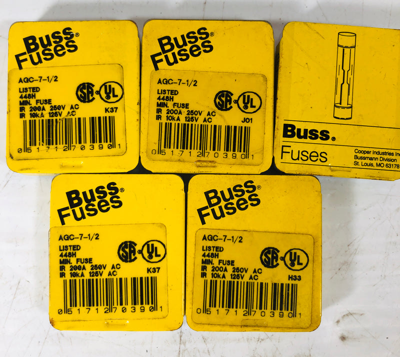 Buss Fuses AGC-7 1/2 5 Boxes (Lot of 22 Fuses)