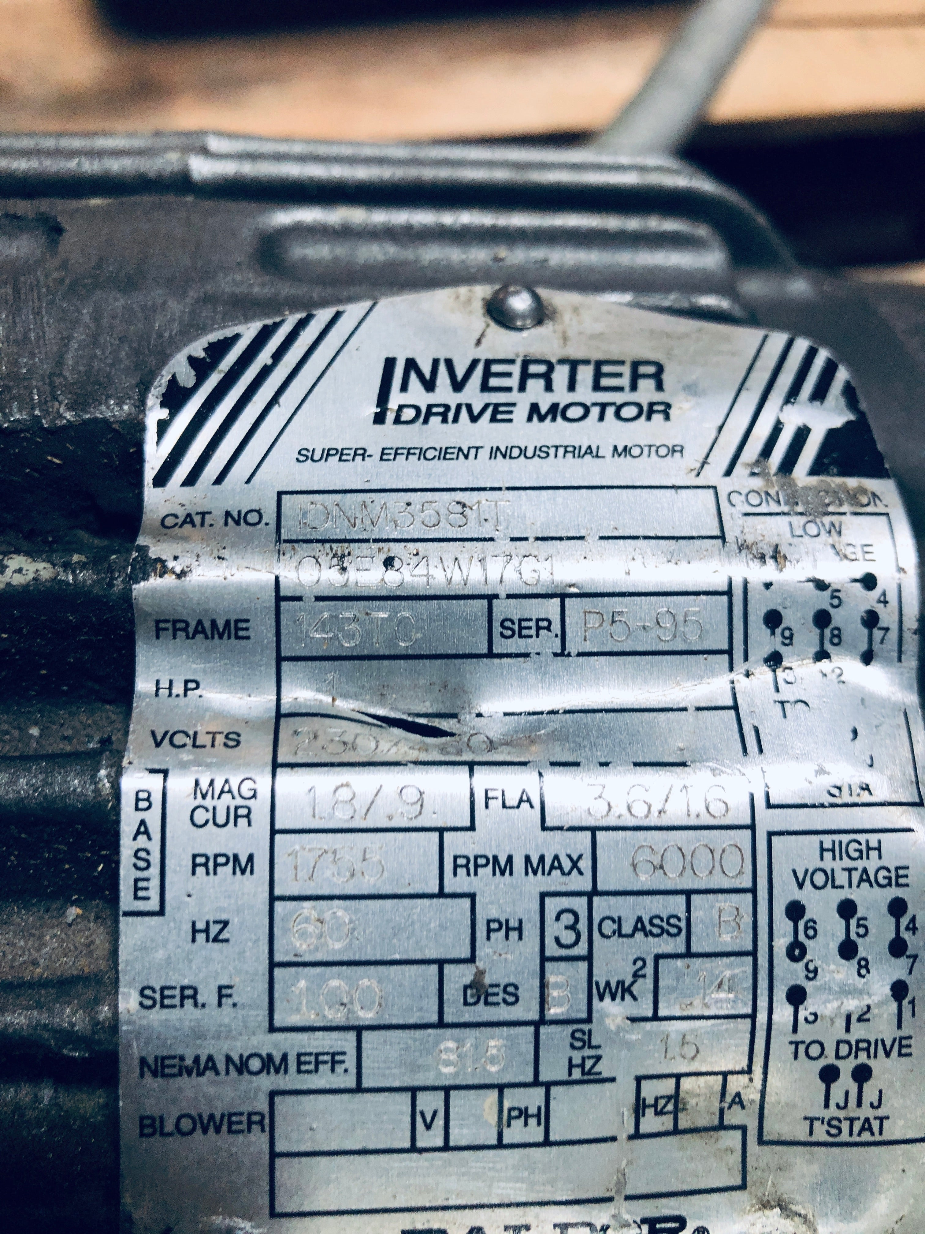 Baldor IDNM3581T Inverter Drive Motor 3 PH 143TC 1 HP 230/460V 1755 RPM