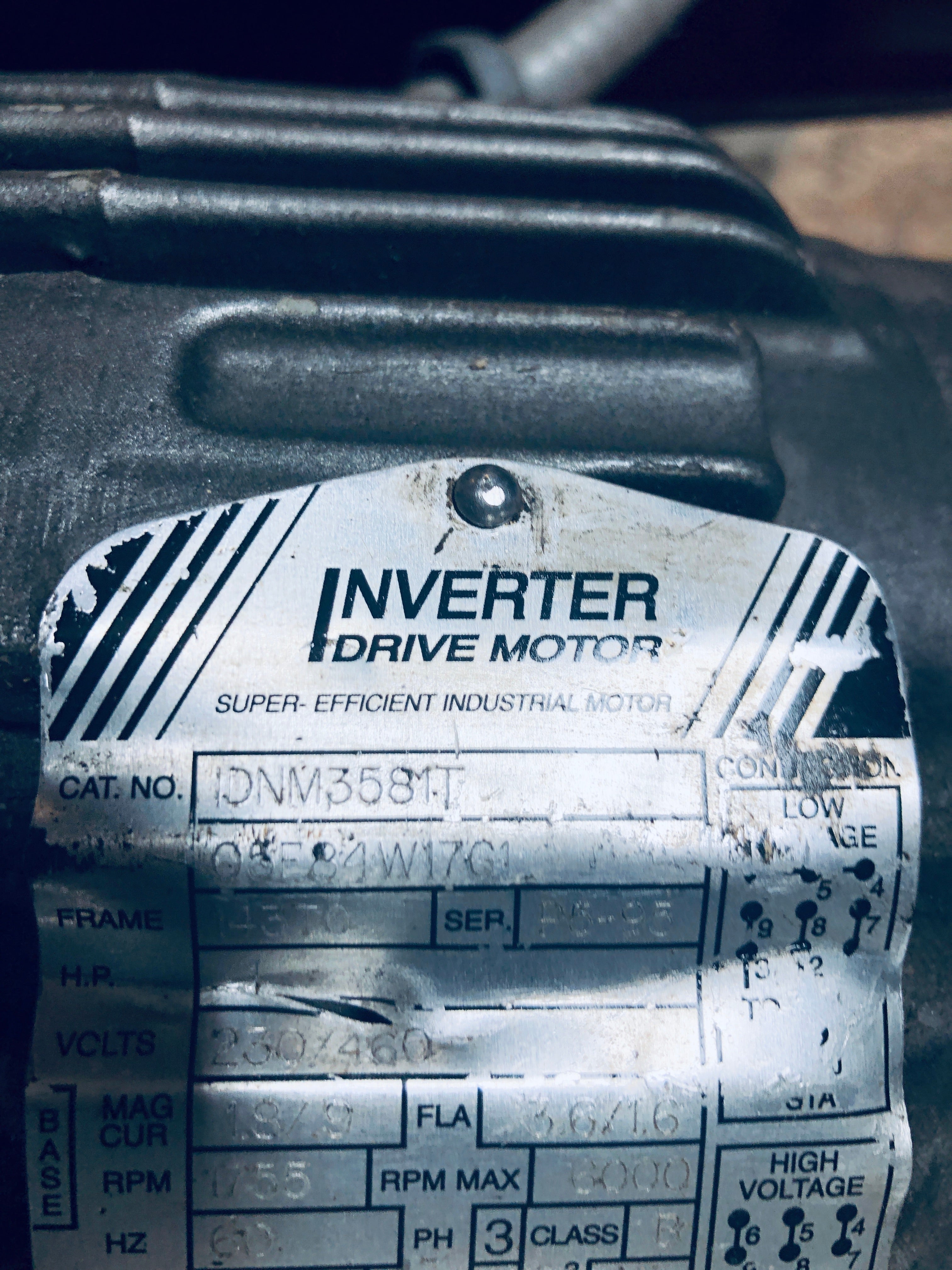 Baldor IDNM3581T Inverter Drive Motor 3 PH 143TC 1 HP 230/460V 1755 RPM