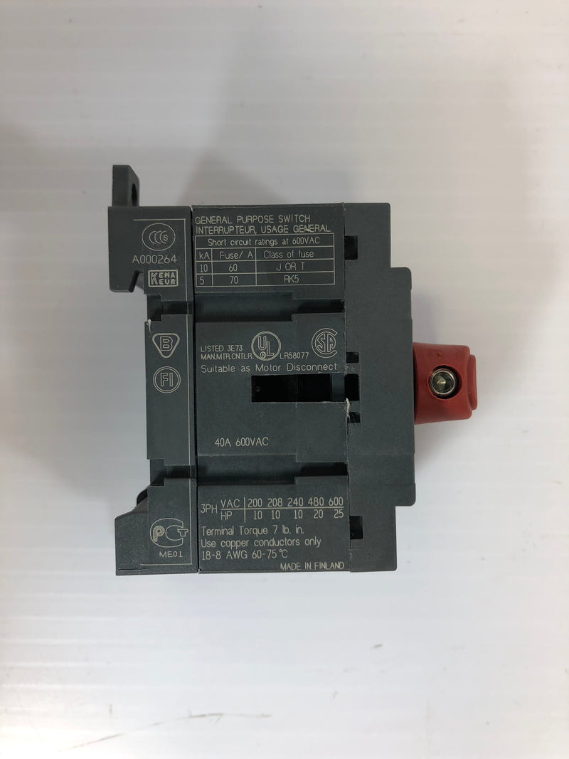 ABB OT32E3 General Purpose Switch 40 Amp 600 VAC