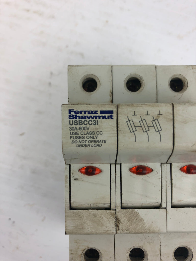 Ferraz Schawmut USBCC3I Ultrasafe Fuse Block 3 Pole Class CC Fuses Only 600V 30A