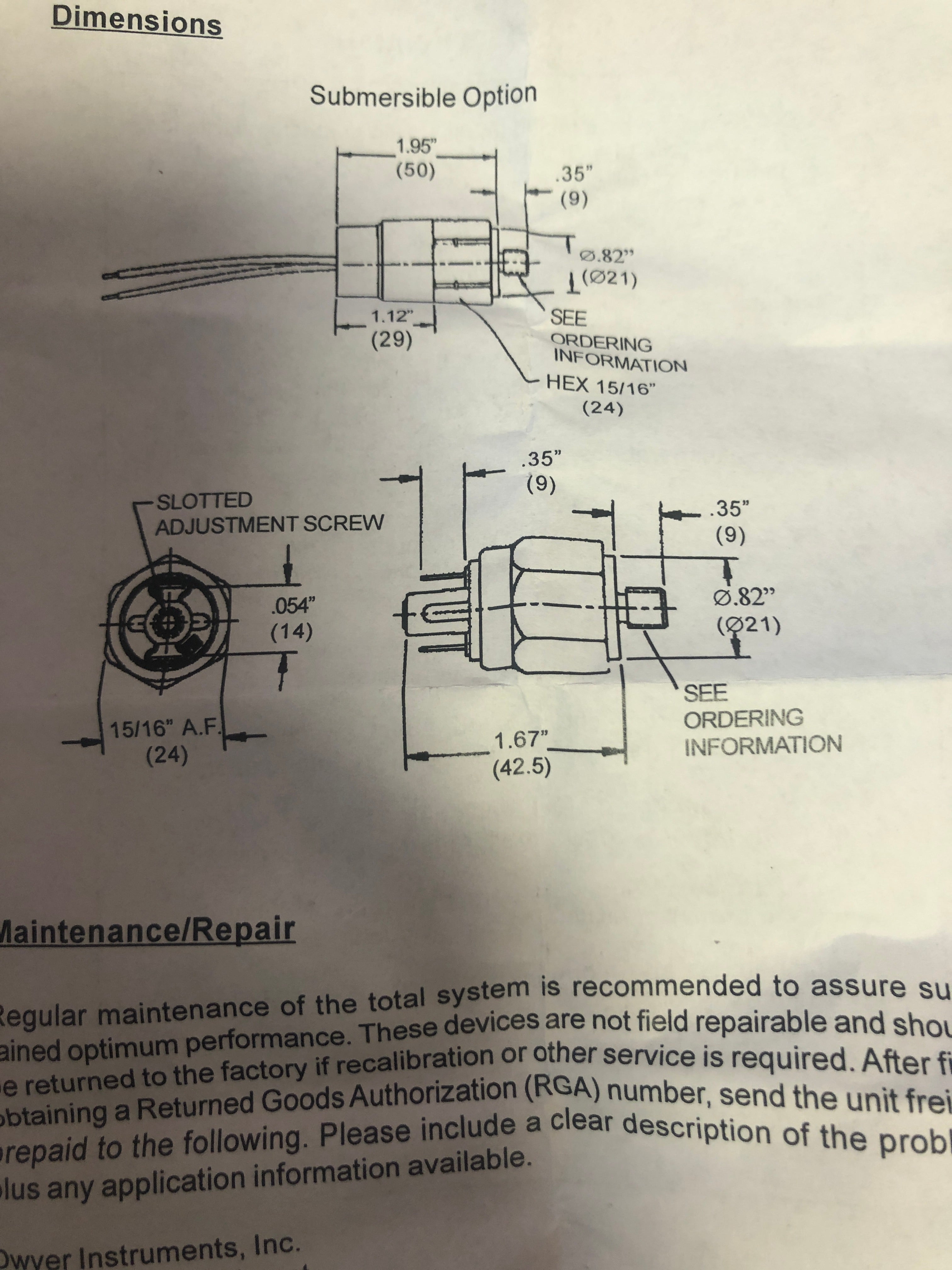 Dwyer A2-4801 Subminiature Pressure Switch