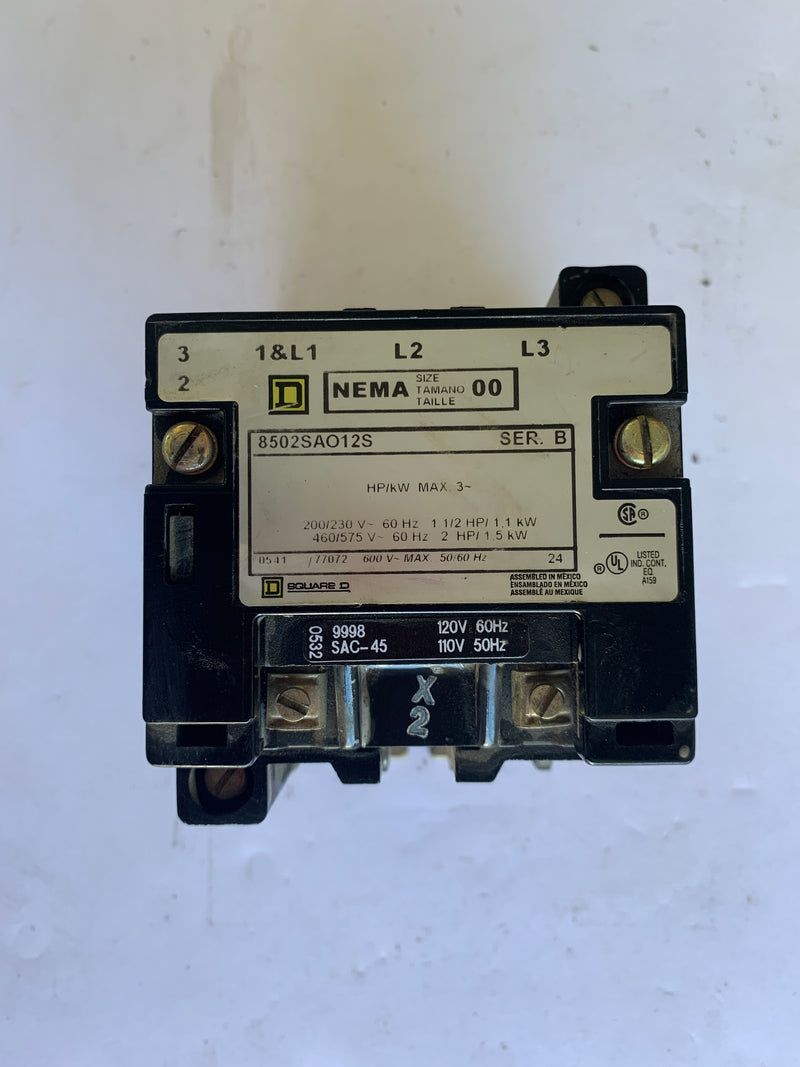 Square D 8502SAO12S Size 00 Starter 3HP