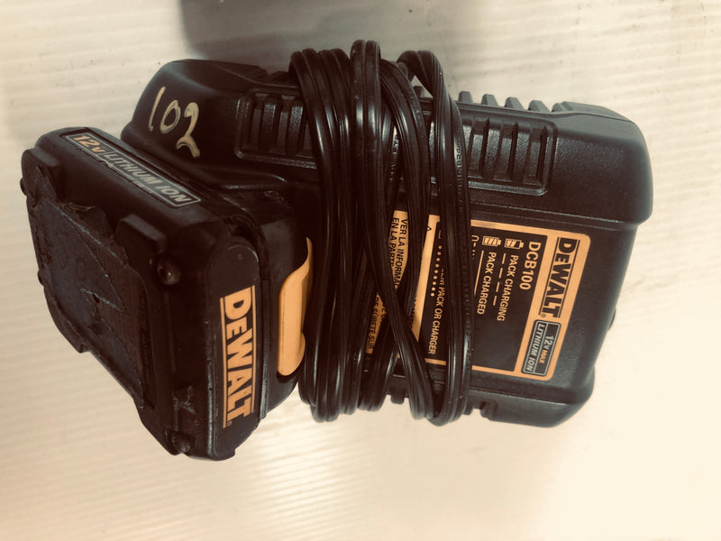 DeWalt Lithium Ion 12V Battery Charger DCB100 and 2 Batteries DCB120