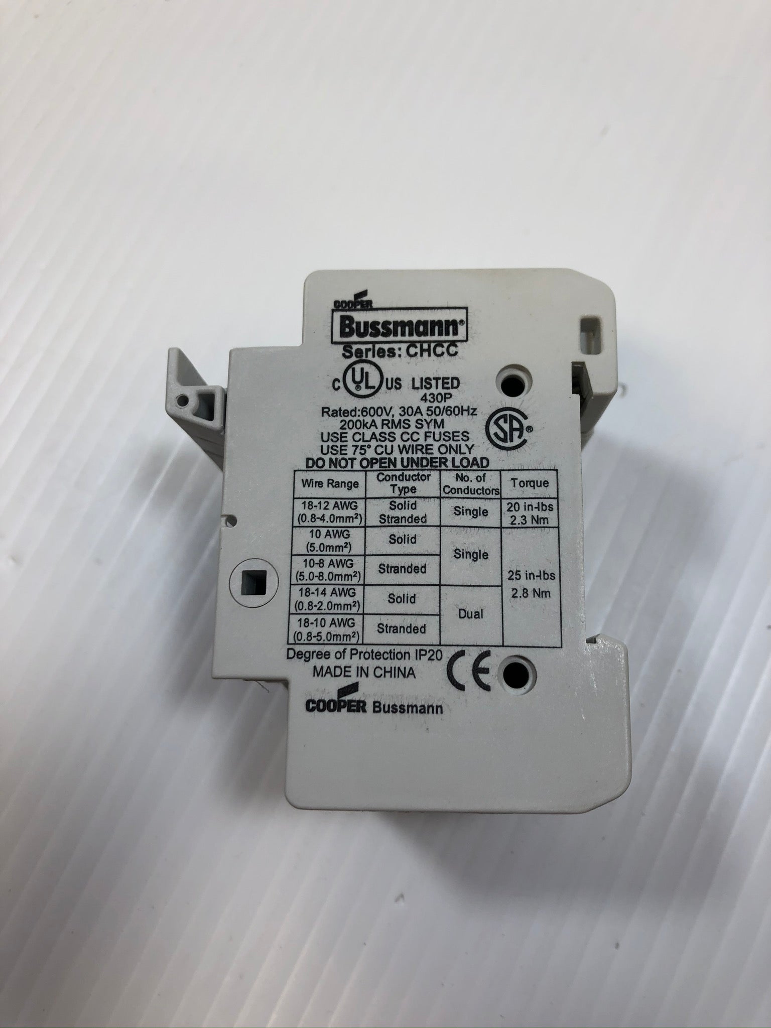 Cooper Bussmann Class CC CHCC Modular Fuse Holder 3P 30A 600V
