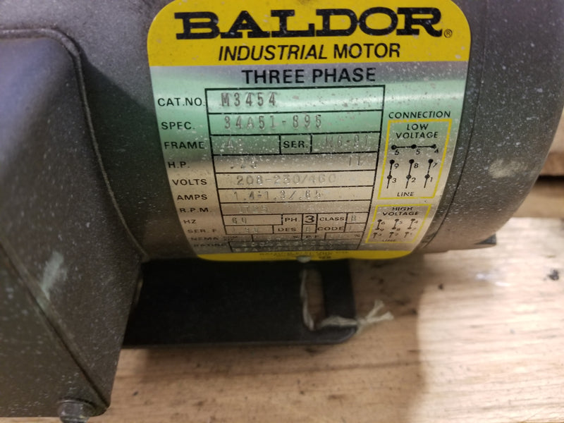 Baldor M3454 1/4HP 3 Phase Electric Motor