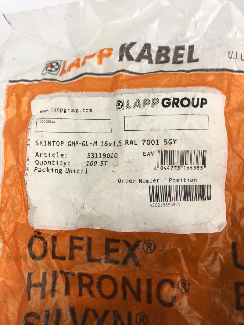 Lapp Kabel GMP-GL-M 16x1,5 Grey Cable Gland Lock Nuts - Bag of 100