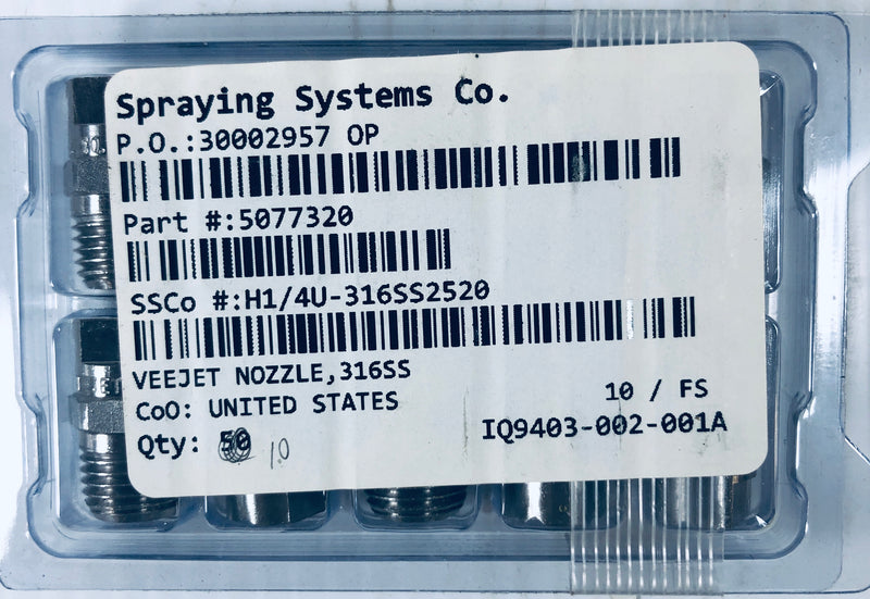 Spraying Systems Co. Veejet Nozzle 316SS Box of 10
