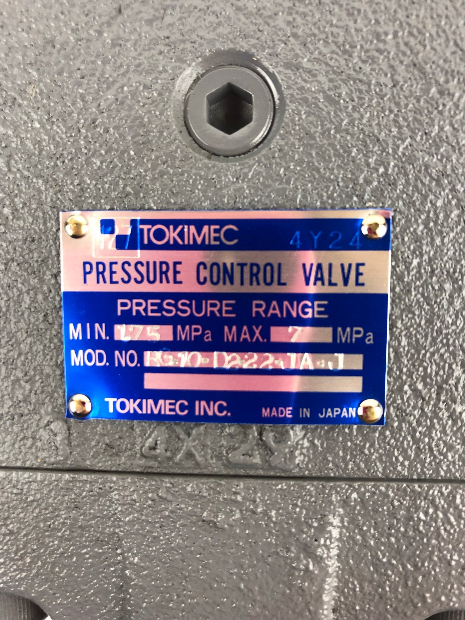 Tokimec RG-10-D2-22-JA-J Pressure Control Valve 4Y24