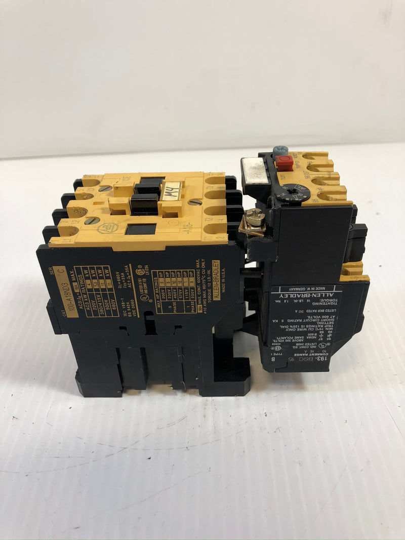 Allen-Bradley 100-A18ND3 Series C Contactor with 193-BSC15 Overload Relay
