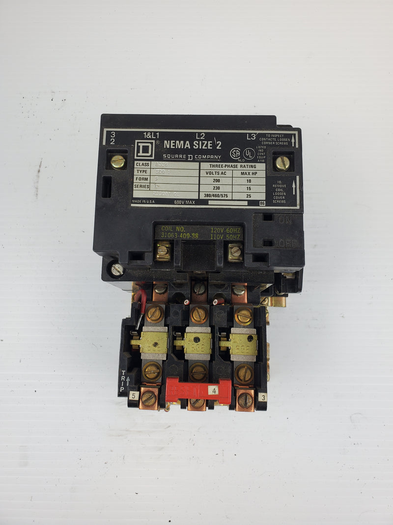 Square D SD01 Motor Starter - Breaker Class 8536 Series A 600V Max