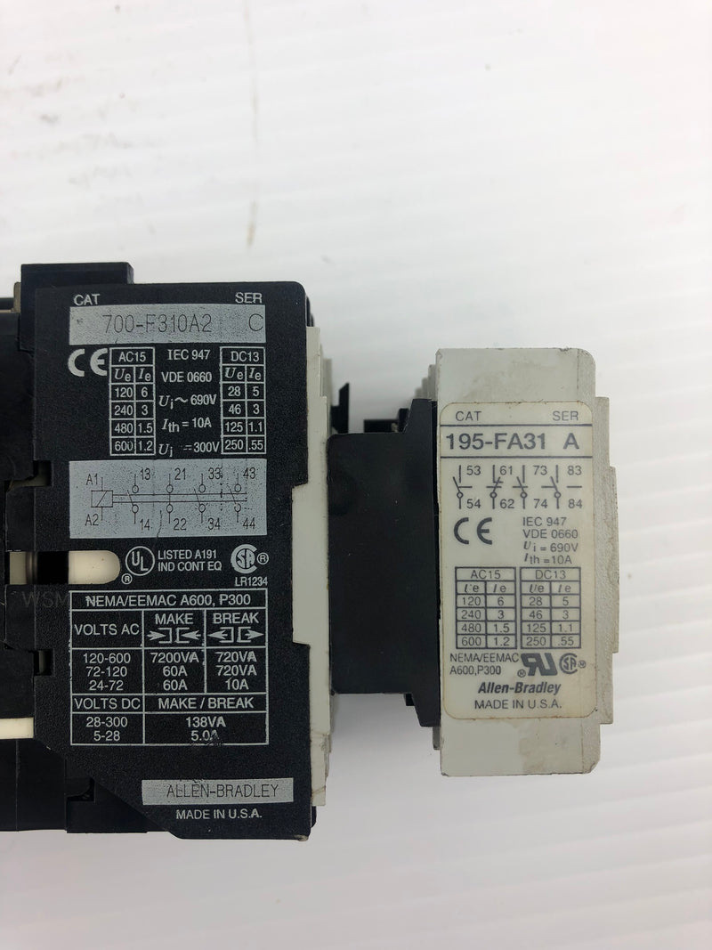 Allen-Bradley 700-F310A2 Series C Contactor with 195-FA31 Contact Block Series A