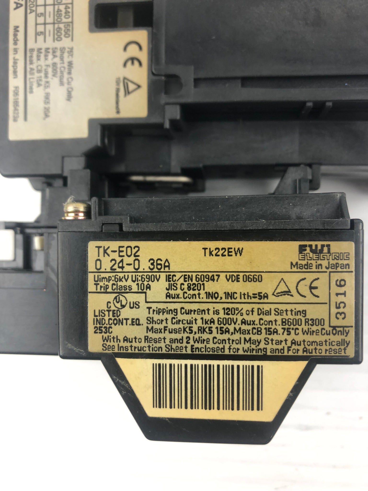 Fuji SC-E02/G Contactor 3 Pole with TK-E02 Overload Relay and SZ-Z1 Coil Surge