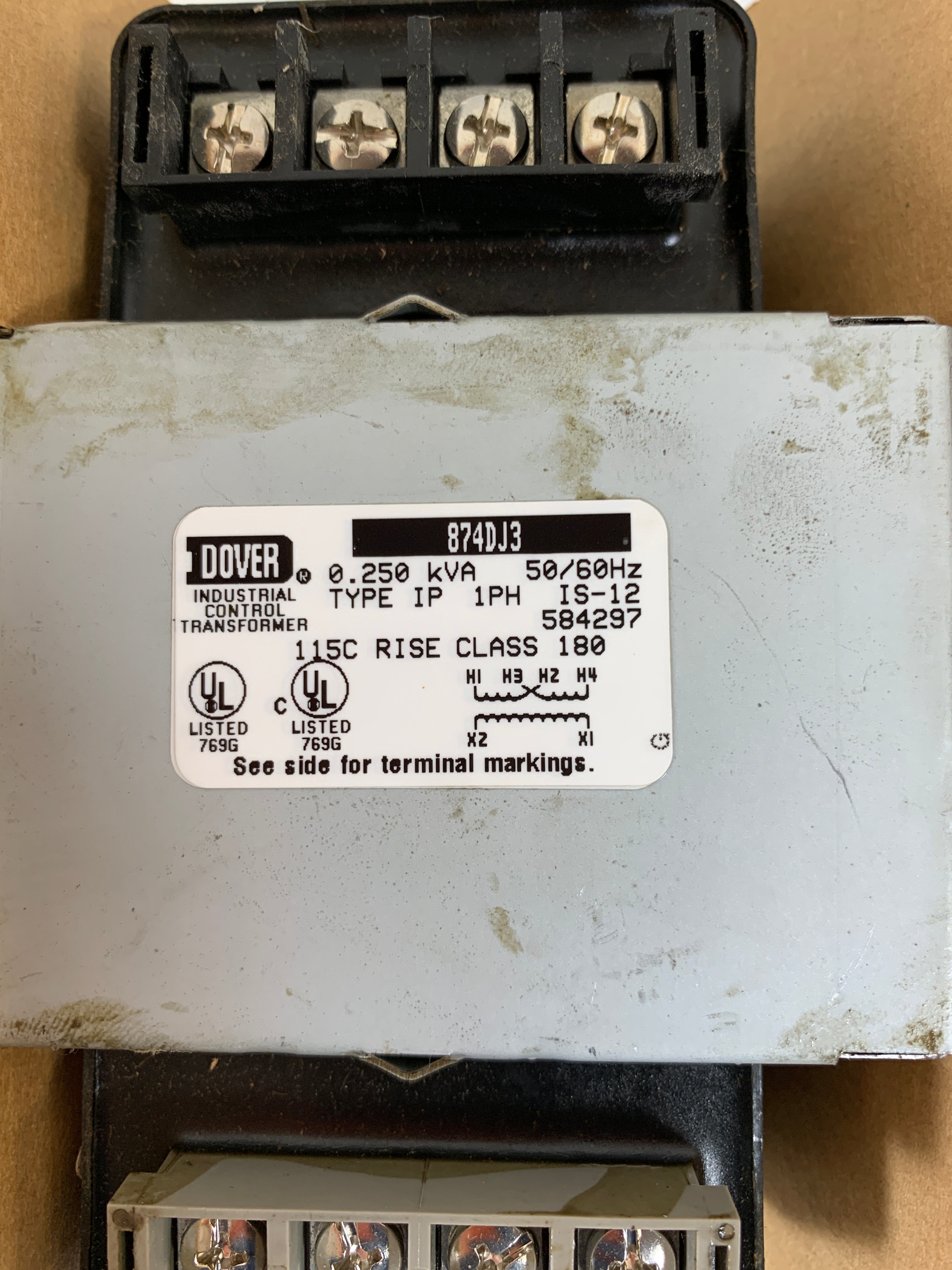Dover 874DJ3 Transformer 1PH 0.250kVA 240x480 Pri 120V Sec 50/60 Hz