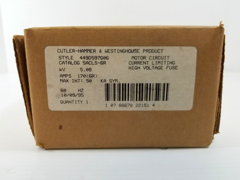 Cutler-Hammer & Westinghouse High Voltage Fuse 5ACLS-6R - 170 (6R) Amps