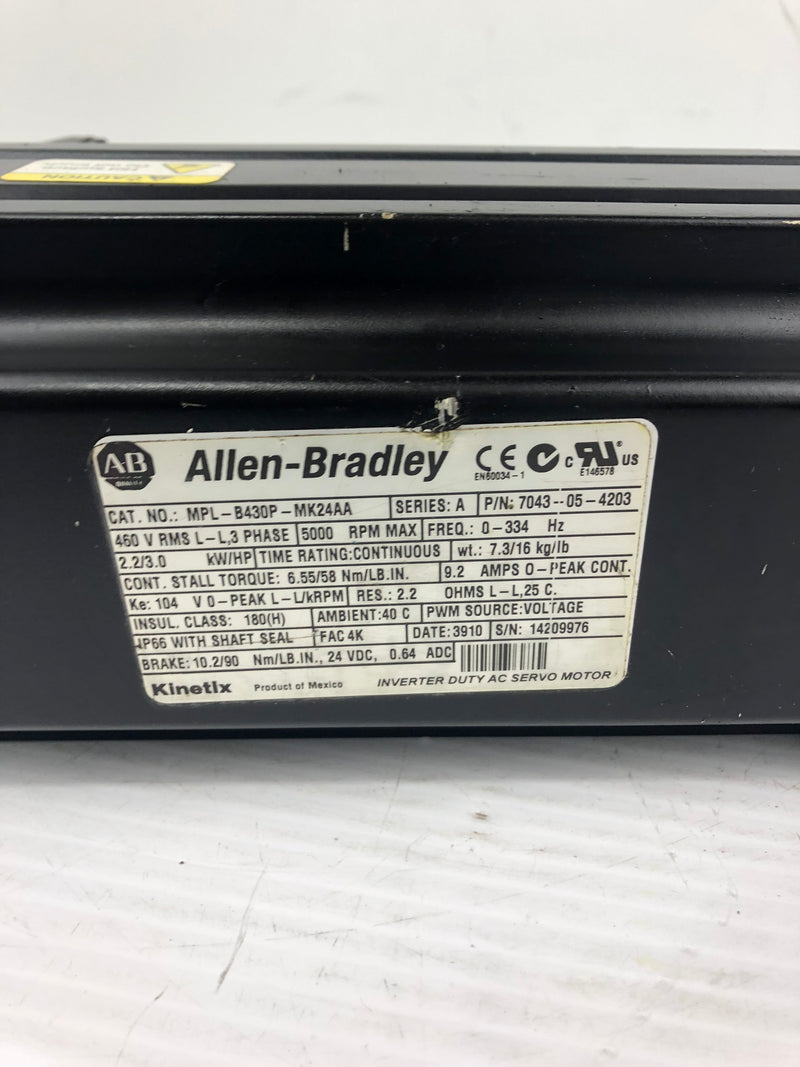 Allen Bradley MPL-B430P-MK24AA Inverter Duty AC Servo Motor Ser. A 7043-05-4203