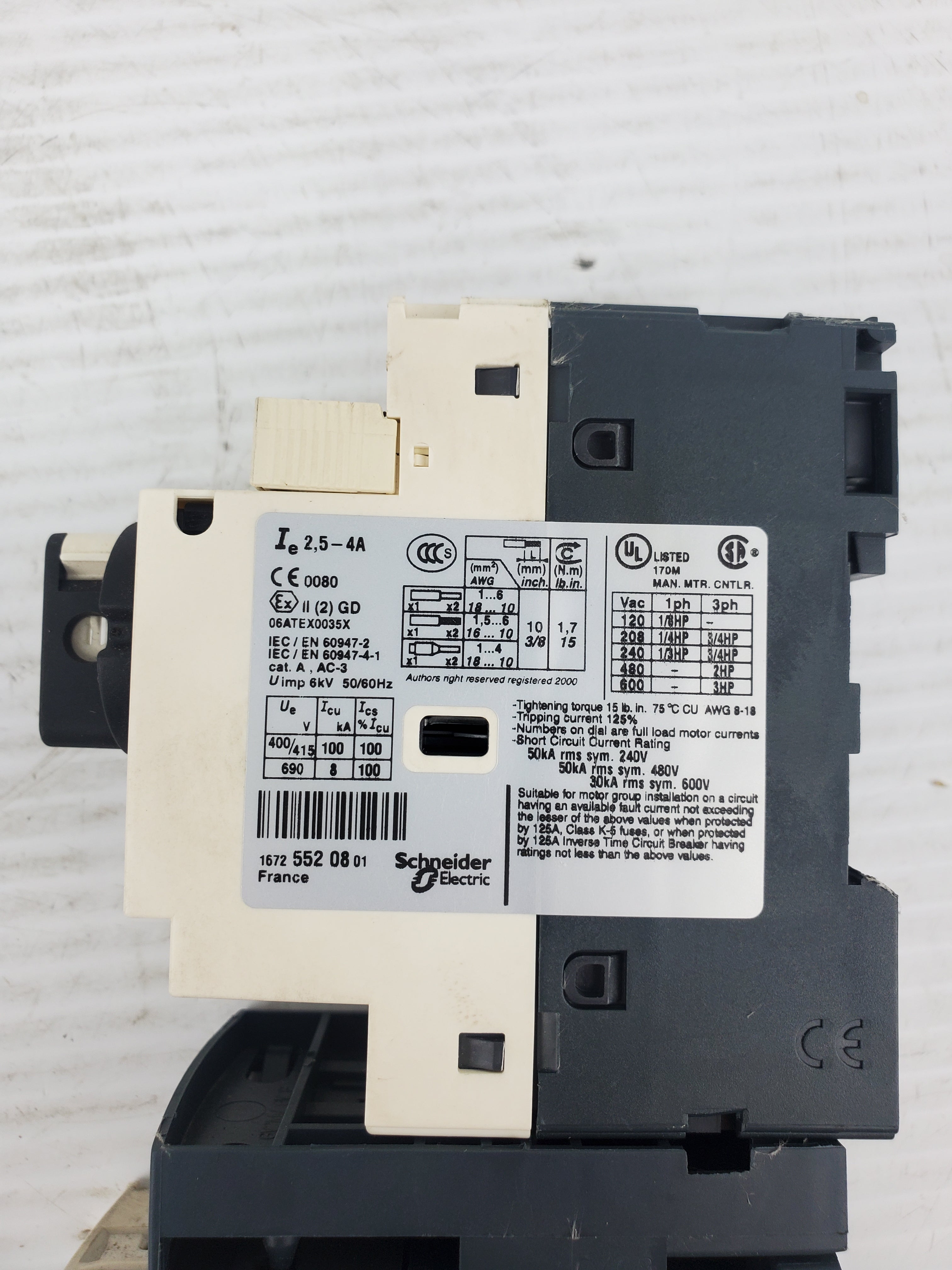 Telemecanique GV2-P08/2.5-4A Motor Circuit Breaker with LC1D09 Contactor