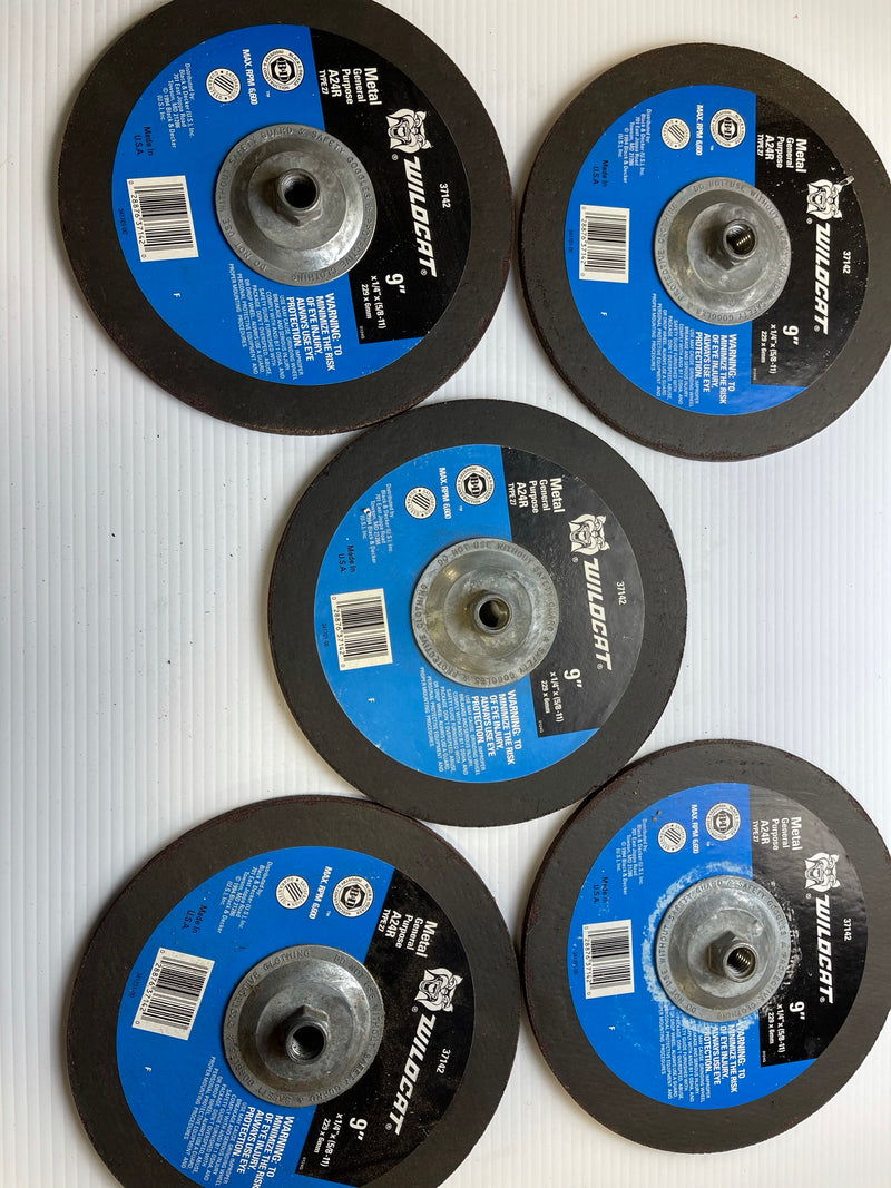 Wildcat Metal Grinding Wheel A24R Type 27 General Purpose 9" x 1/4" Lot of 5