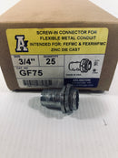 Arlington GF75 Screw-In Connector 3/4" Box of 25