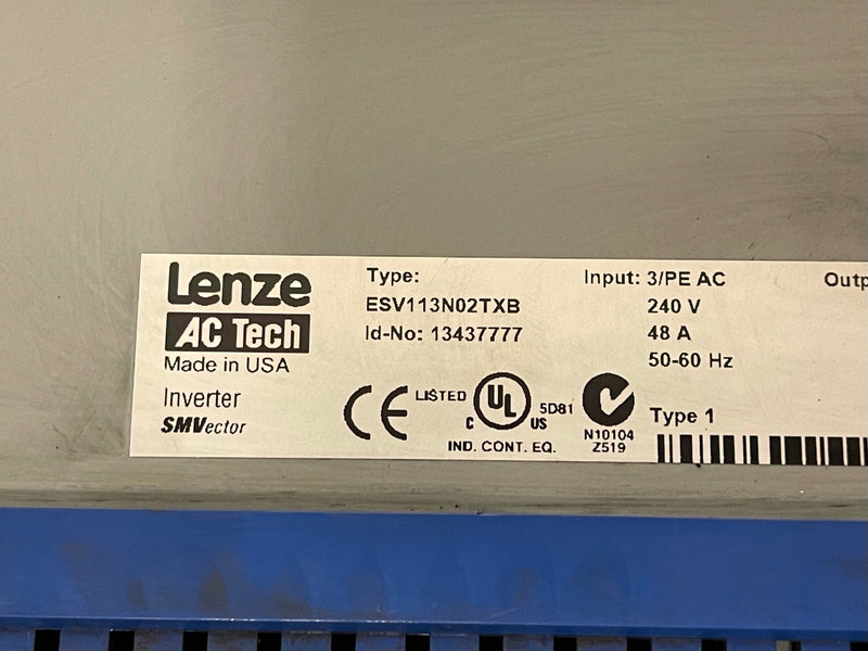 Lenze Inverter ESV113NO2TXBXX1G42 48 Amp 240 Volt 50/60 HZ