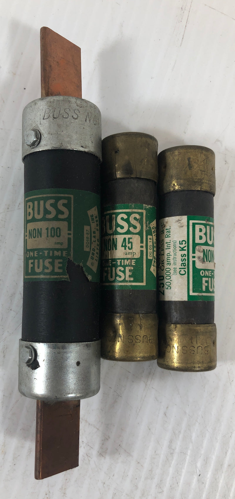 Buss One-Time Fuse One Non 100 and Two Non 45 Total Lot of 3