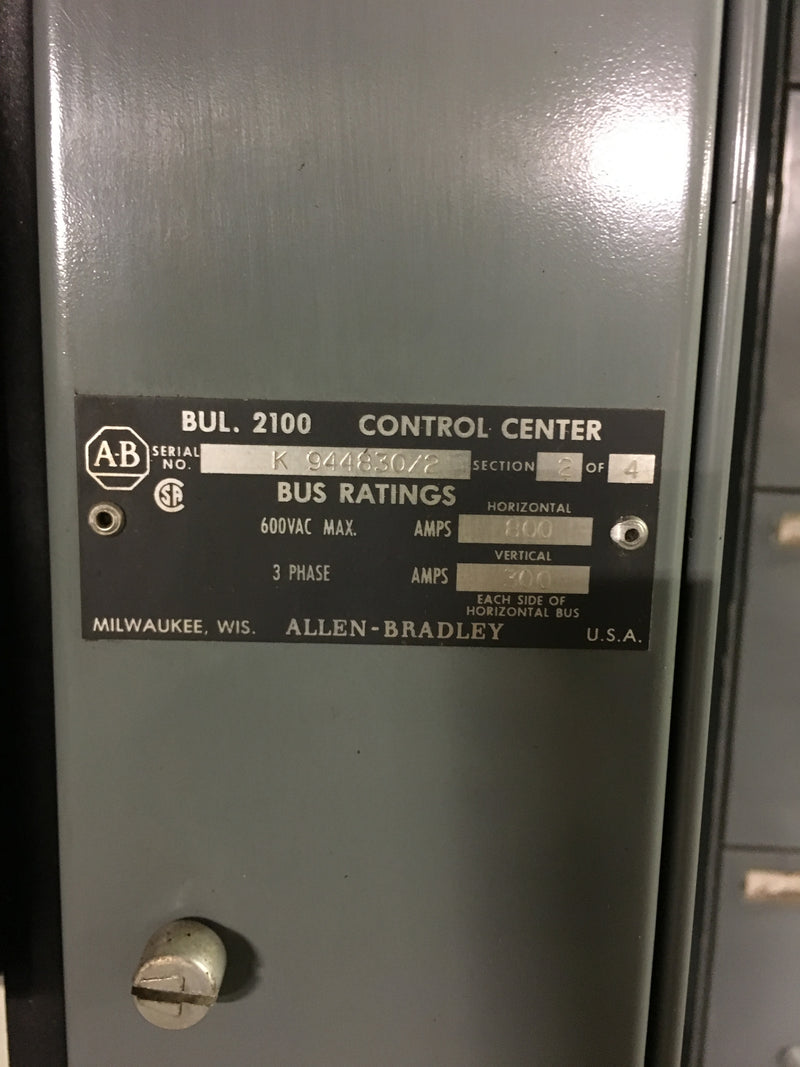 Lot of 32 Allen Bradley Control Centers Bul 2100 MCC Units Buckets