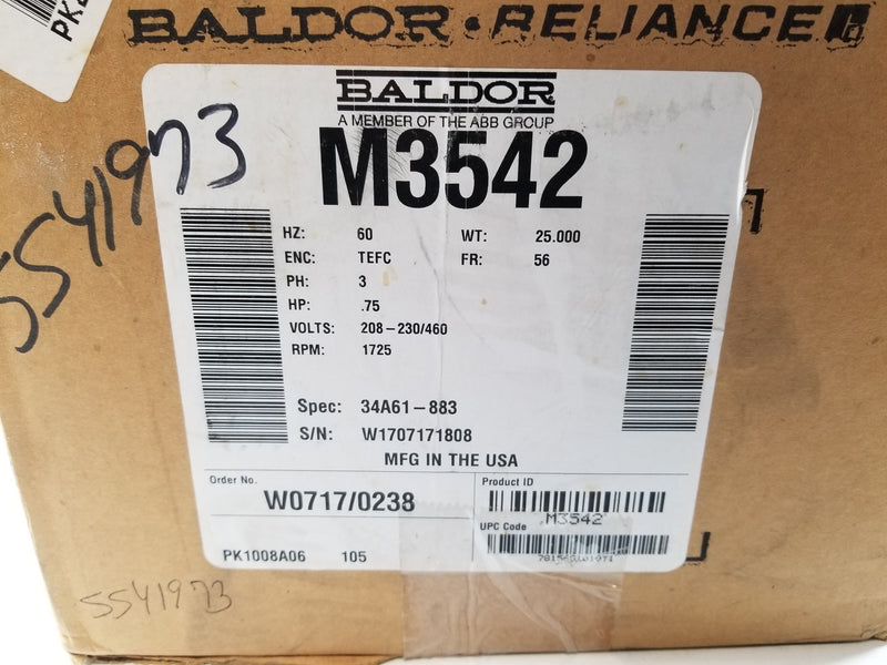 Baldor M3542 3/4HP 3 Phase Electric Motor